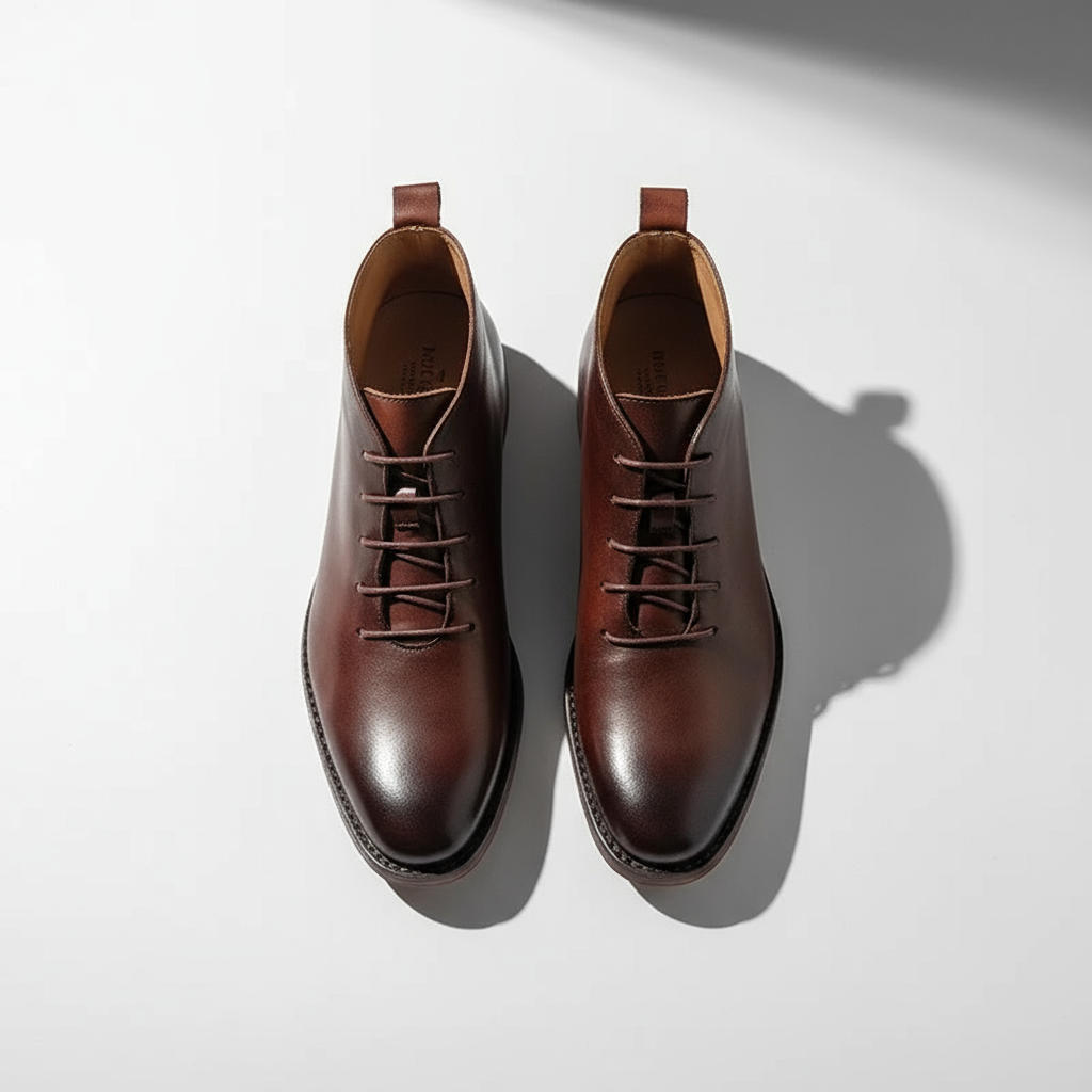 Zwarte chukka heren enkellaarsjes, comfortabele veterschoenen perfect voor herfst en winter.