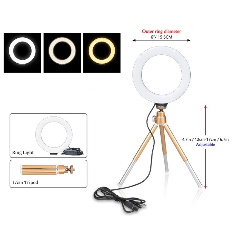 Professionele ringlamp met verstelbaar statief voor optimale verlichting bij contentcreatie, streaming & fotografie.