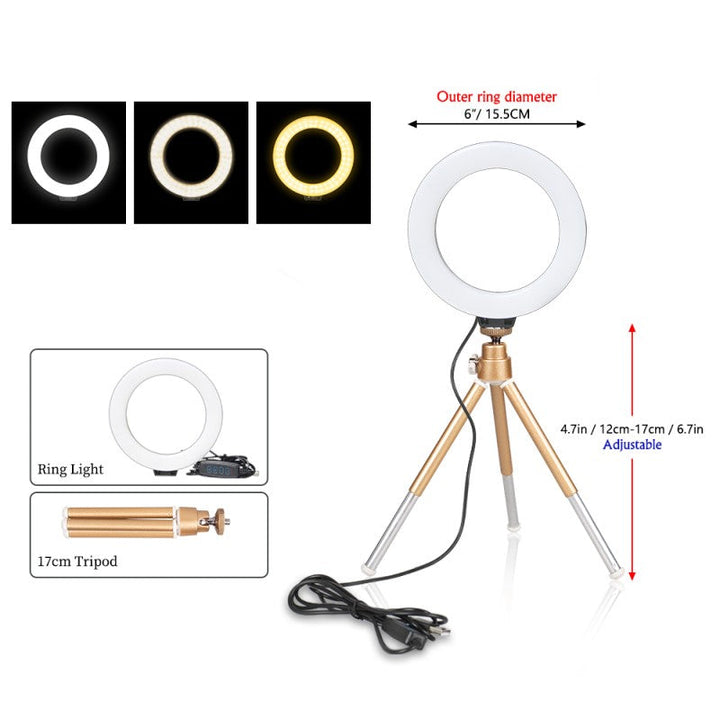 Professionele ringlamp met verstelbaar statief voor optimale verlichting bij contentcreatie, streaming & fotografie.