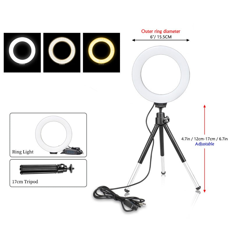 Complete LED ringlamp set voor video-opnames en fotografie, met dimbare verlichting, perfect voor YouTube & TikTok.