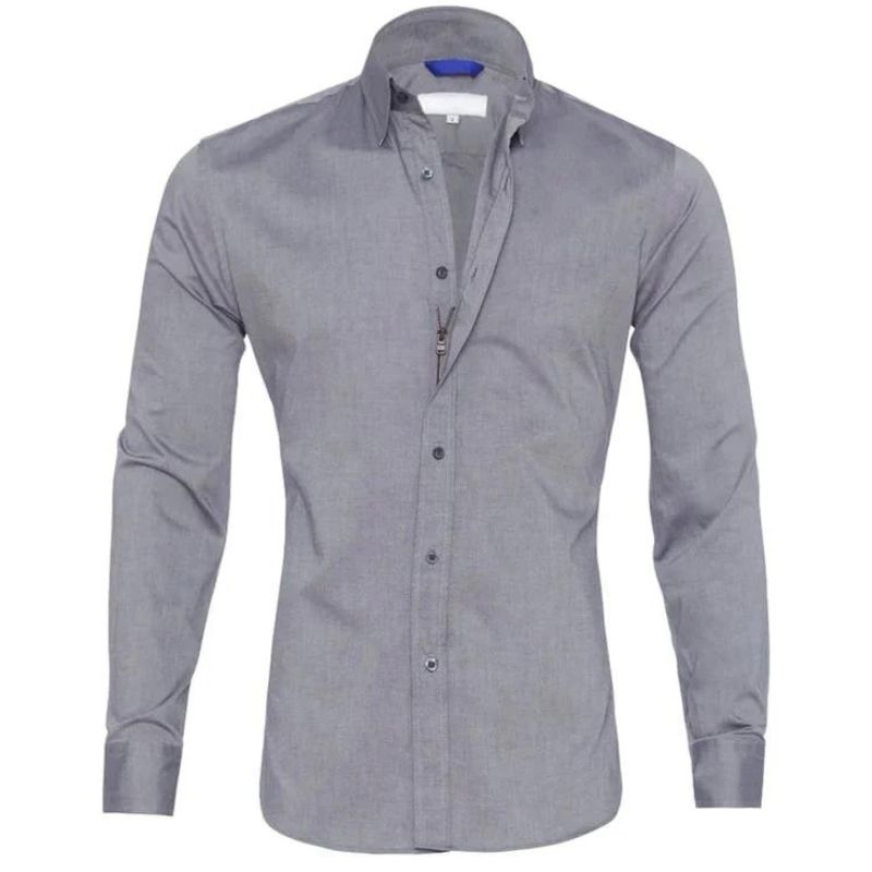 Elegant heren shirt met kreukvrije eigenschappen en slimme rits, gemakkelijk te onderhouden.