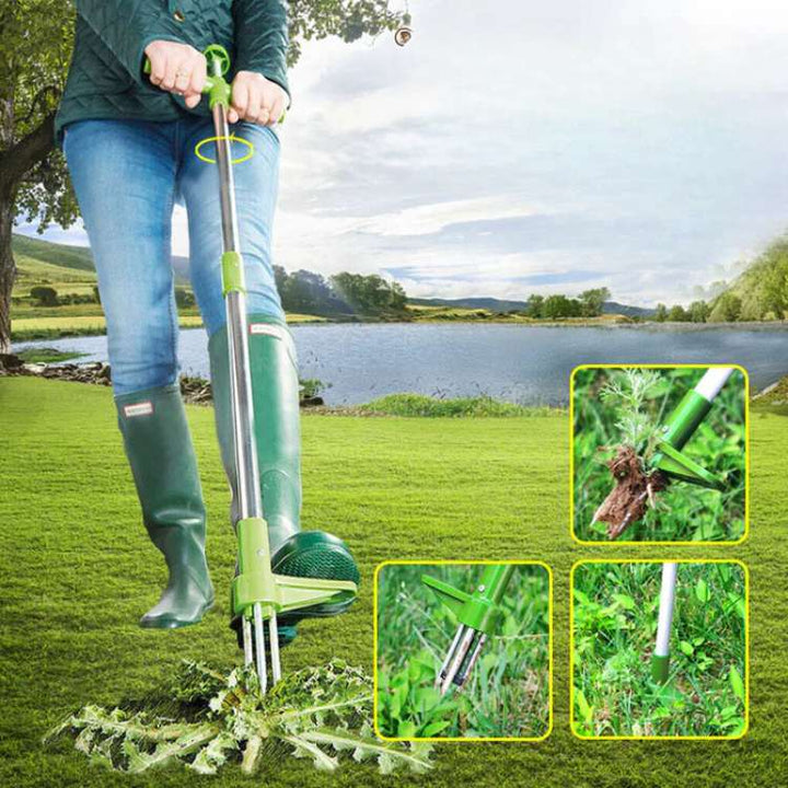 Efficiënte tuin onkruidtrekker voor comfortabel staand wieden van onkruid, inclusief wortels.