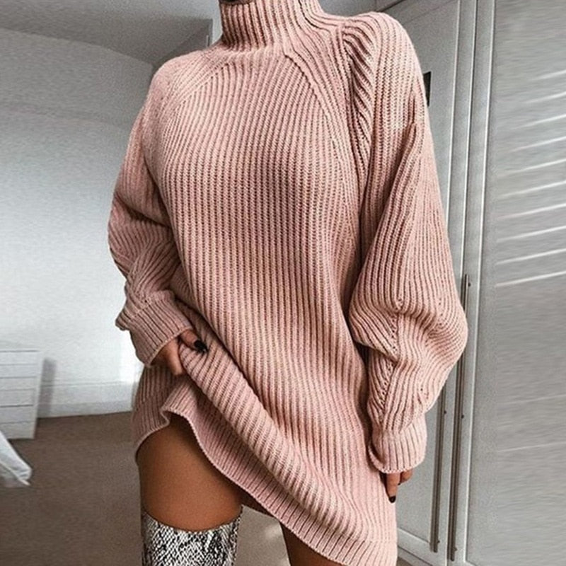 Dames wintertrui: oversized model, warme colkraag, lange pasvorm. Modieus en comfortabel voor herfst/winter.