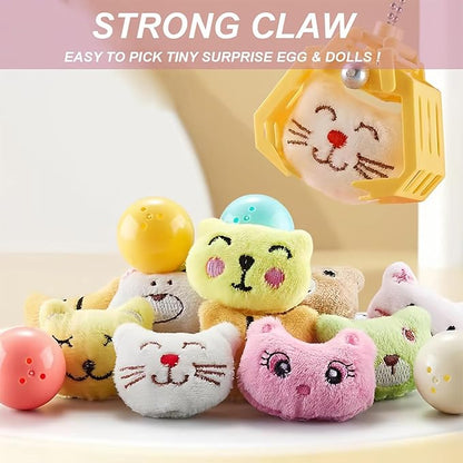 "Roze Mini Claw Machine speelgoed met licht- en geluidseffecten voor kinderen, ontwikkelt fijne motorische vaardigheden."