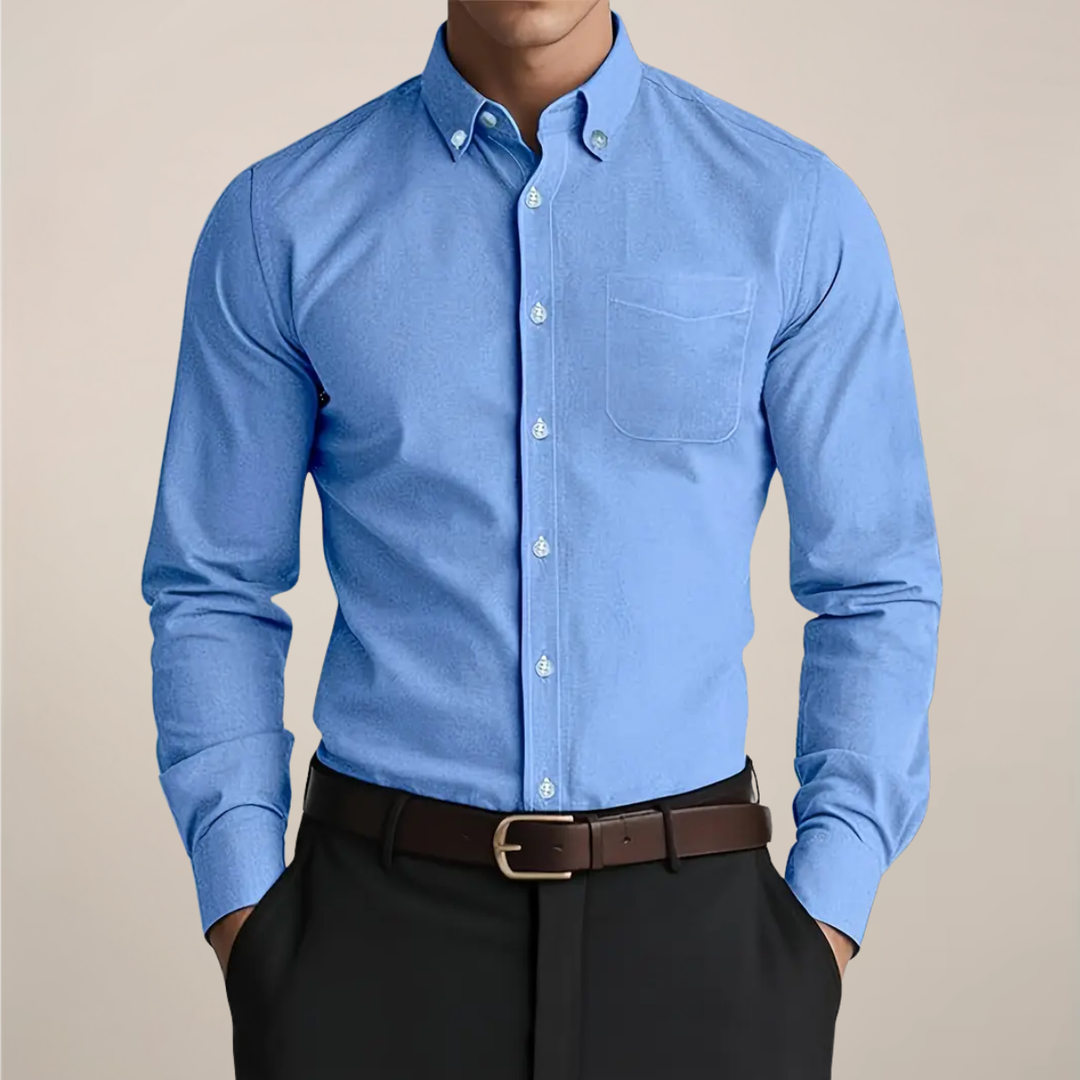 Stijlvol mannen blouse met lange mouwen en button-down kraag in diverse kleuren, geschikt voor zakelijk casual.