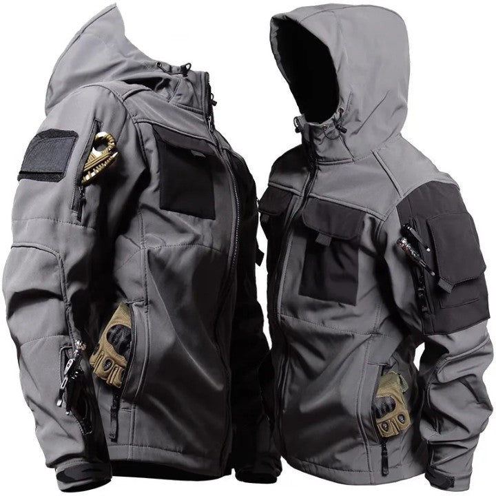 Winddicht outdoor softshell jack voor dames en heren, perfect voor wandelen en tactische buitenactiviteiten.