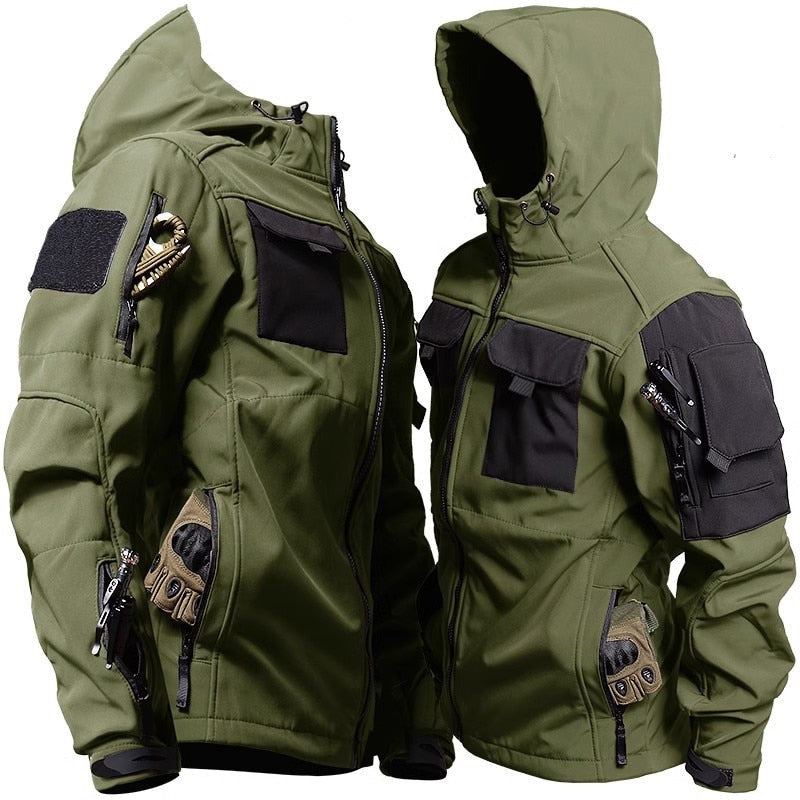 Unisex waterdicht tactisch softshell jack, ideaal voor alle seizoenen, met duurzame bescherming tegen weer.