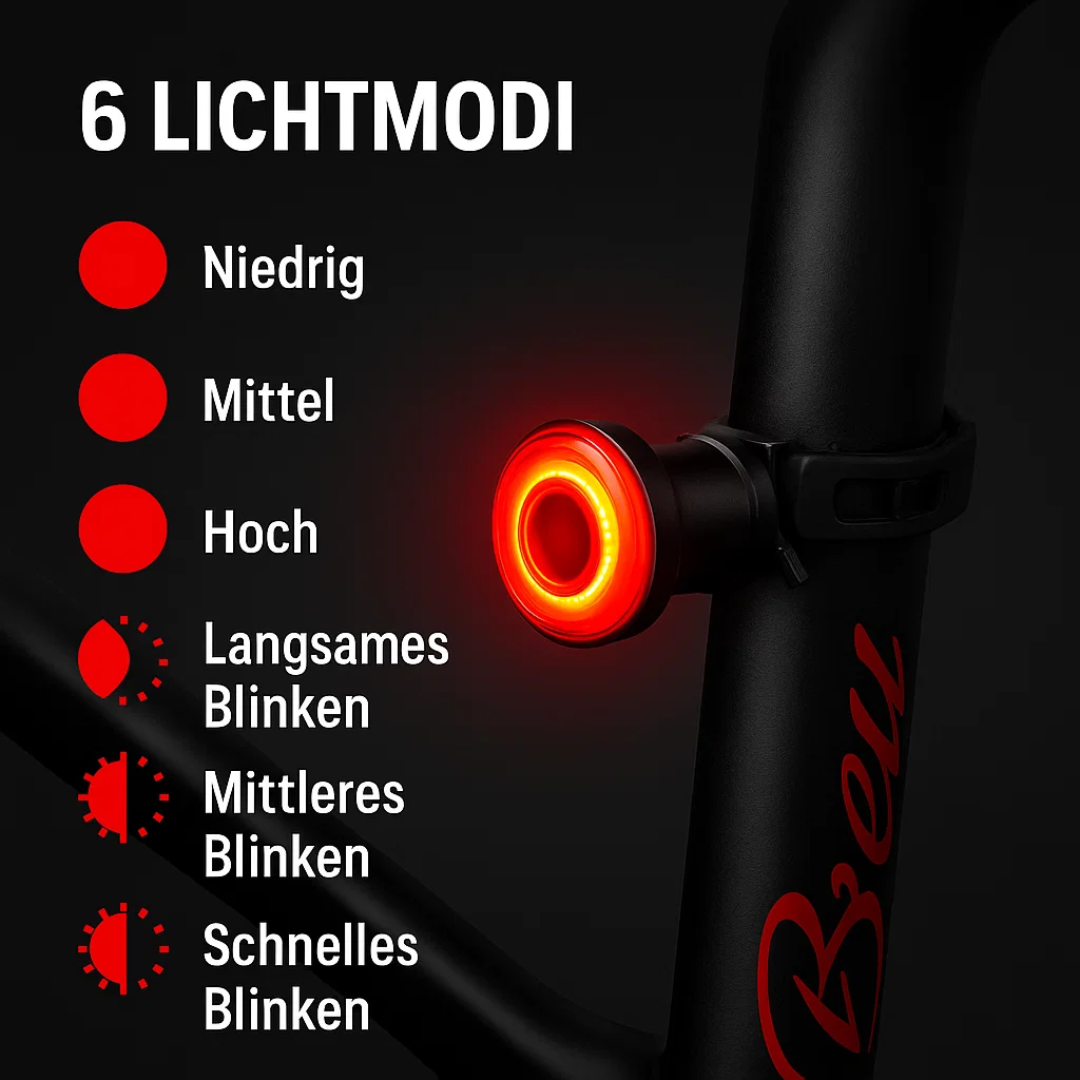 USB oplaadbaar fietsachterlicht met automatische remlichtfunctie, verhoogt zichtbaarheid en veiligheid.