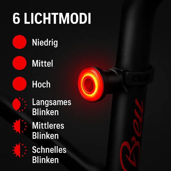 USB oplaadbaar fietsachterlicht met automatische remlichtfunctie, verhoogt zichtbaarheid en veiligheid.