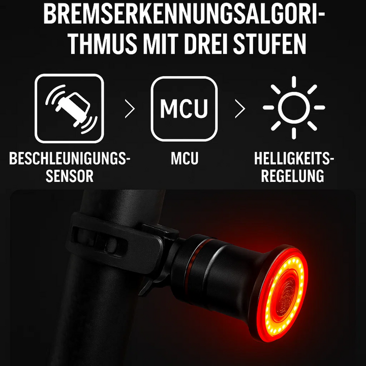 Helder LED fietsachterlicht met remlichtfunctie, essentieel voor veilige ritten op de racefiets en e-bike.