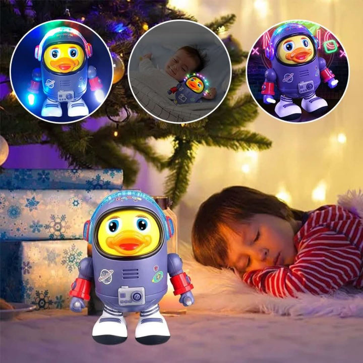 Vrolijke interactieve eend die danst op muziek en licht geeft, favoriet bij jonge kinderen.
