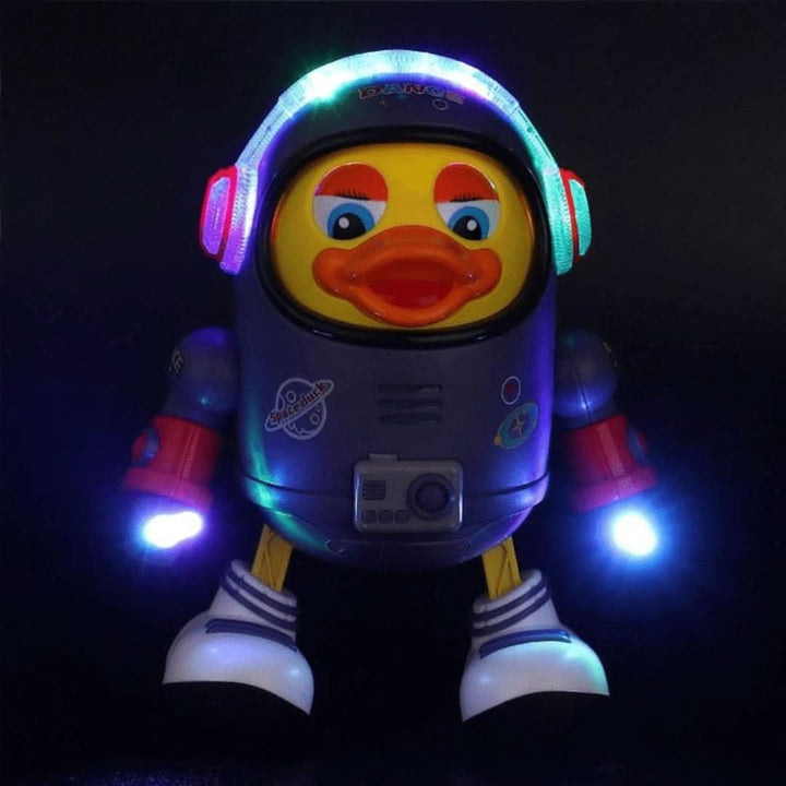 Heldere dansende eend met geluiden en LED-lichtjes; interactief peuter en kleuter speelgoed.