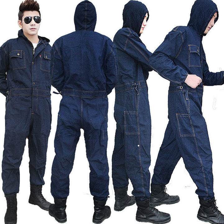 Stevige denim werkoverall voor heren en dames. Duurzame spijkeroveralls voor robuuste bescherming op het werk.