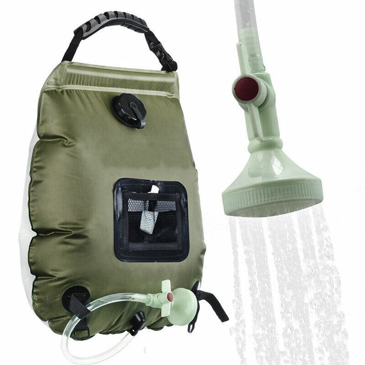 Draagbare campingdouche 20L met zonne-energie voor warm water, ideaal voor kamperen, outdoor en wandelen.