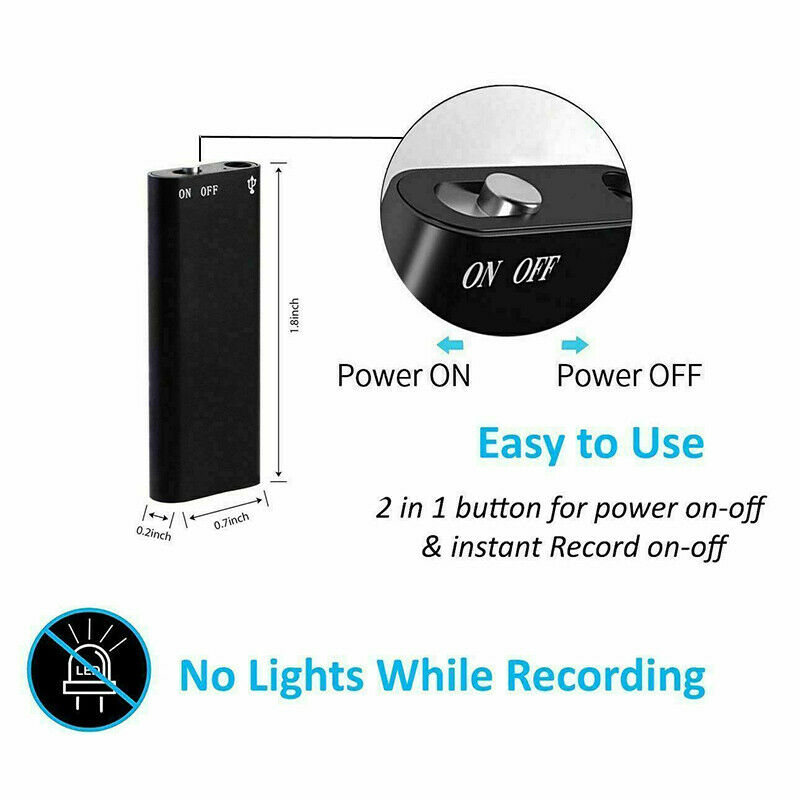 Mini voice recorder met 8GB opslag. Tevens te gebruiken als MP3-speler en USB-schijf voor bestanden.