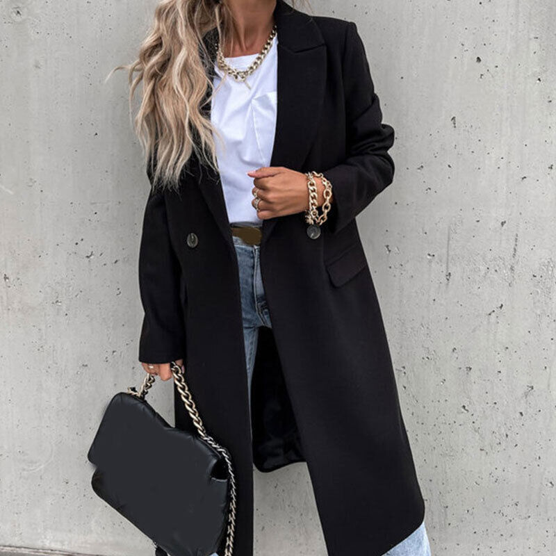 Khaki Alina dames mantel, lange jas voor een chique look. Ideaal als elegante overjas.