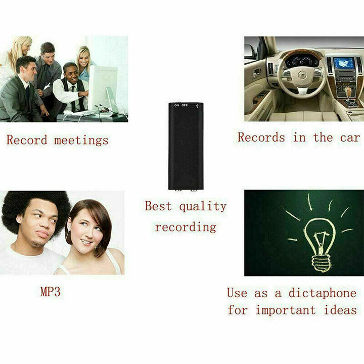 Discreet mini recorder voor vergadering of college, met 8GB opslag en heldere audio opname kwaliteit.