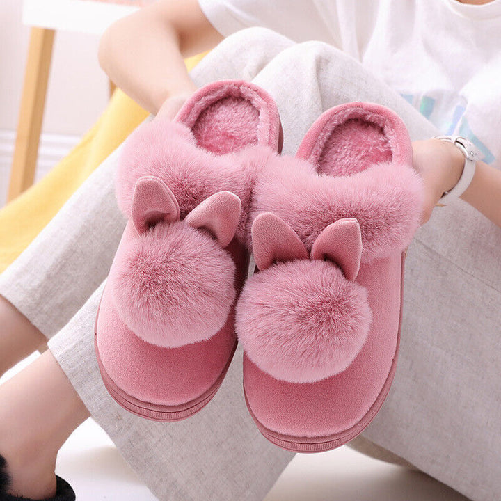 Ultiem comfortabele dames pluizige huisslippers met charmante konijnenoren voor winterdagen.