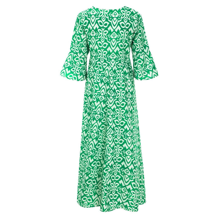 Zomerse lange bloemenjurk Liora met V-hals, comfortabele en modieuze damesjurk voor warme dagen.