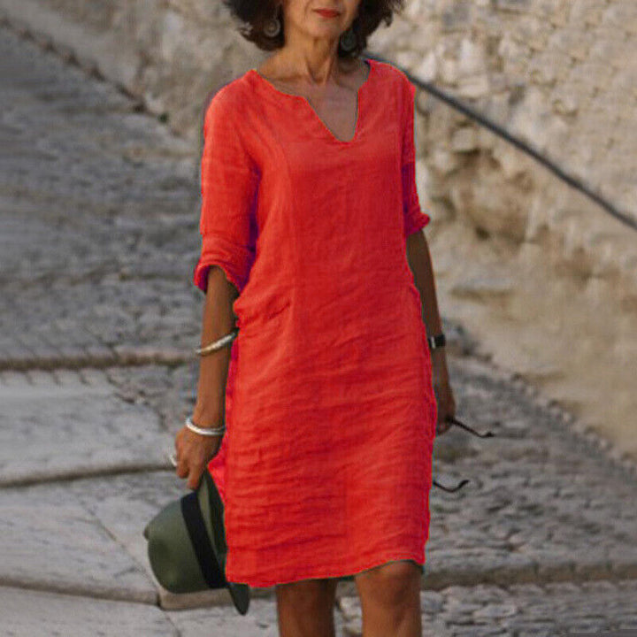 Dames elegante zomerjurk in luchtige stof, comfortabel en stijlvol. Perfect voor casual of chique zomerlooks.