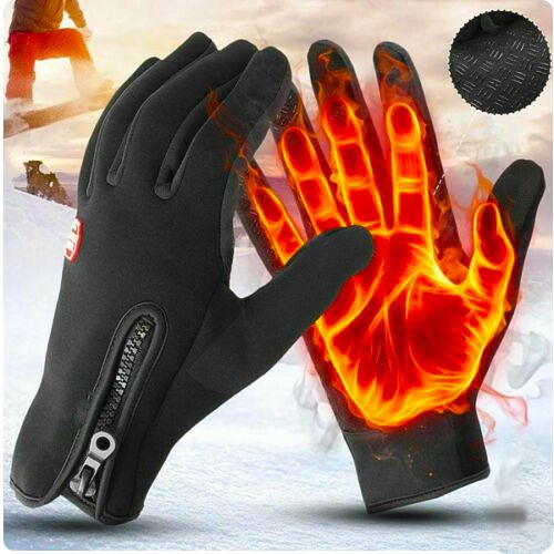 Zwarte unisex thermische winterhandschoenen; warm, waterdicht en winddicht voor buitensport in koud weer.