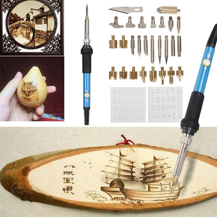 Overzichtelijke opbergdoos met complete pyrografie graveerset; perfect voor geordende hobby en makkelijk meenemen.