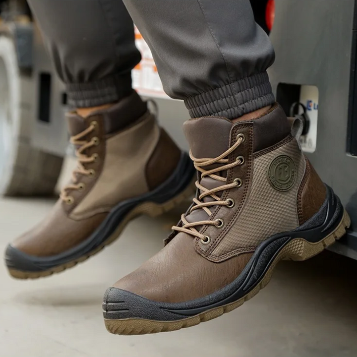 Heren SafeStep Pro veiligheidslaarzen met stalen neus, orthopedisch comfort en duurzame antislipzool.