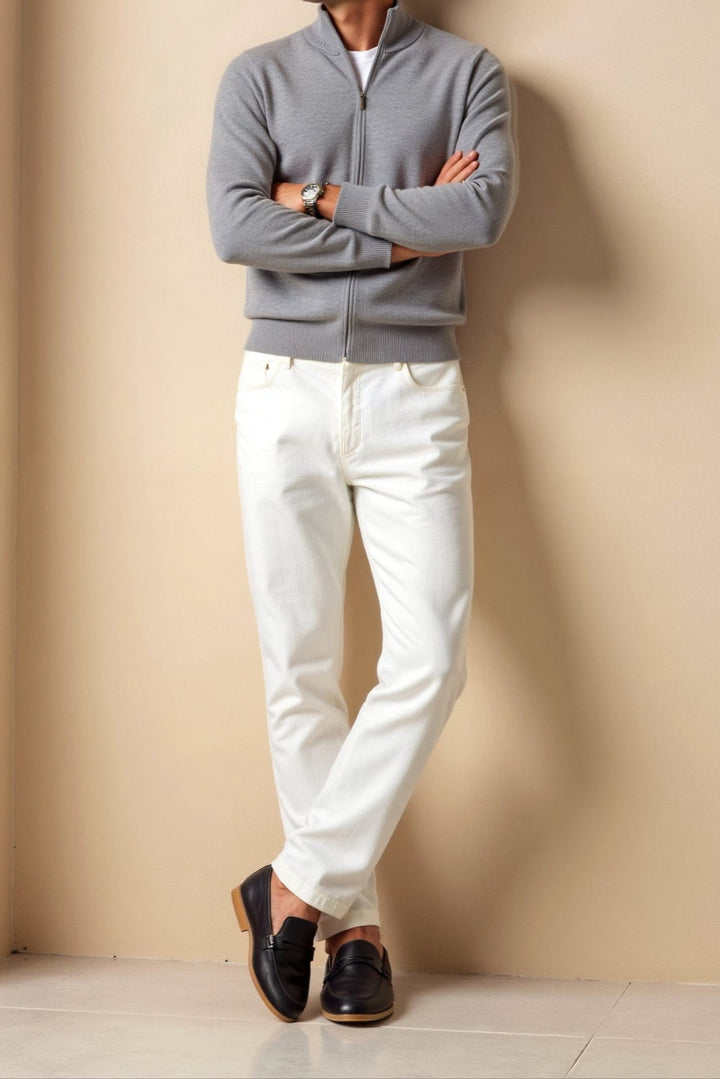 Comfortabel heren cardigan met ritssluiting, slim-fit model, elegant en allround voor zowel zakelijke als vrije tijd.