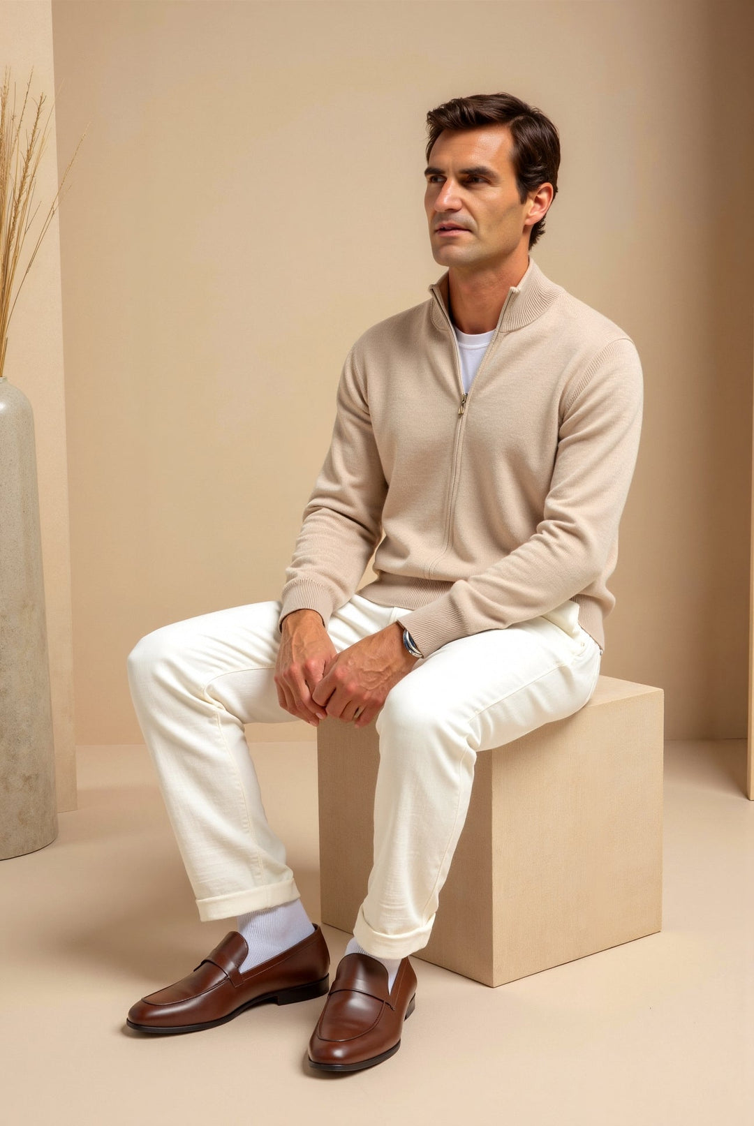 Heren elegant slim-fit vest met ritssluiting, comfortabel en stijlvol, essentieel voor een moderne mannengarderobe.