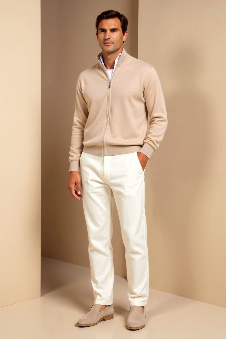 Modieus heren cardigan met rits, slim-fit pasvorm, elegant en veelzijdig, ideaal voor een geraffineerde casual look.