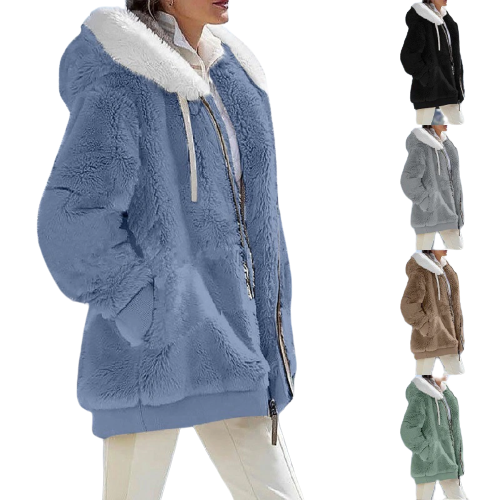 Warm kasjmierfleece damesvest met capuchon, ideaal voor comfort en stijl in de winter.