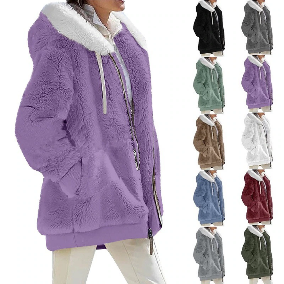 Volledig dames kasjmierfleece vest met capuchon, warm en stijlvolle losvallende winterbovenkleding.