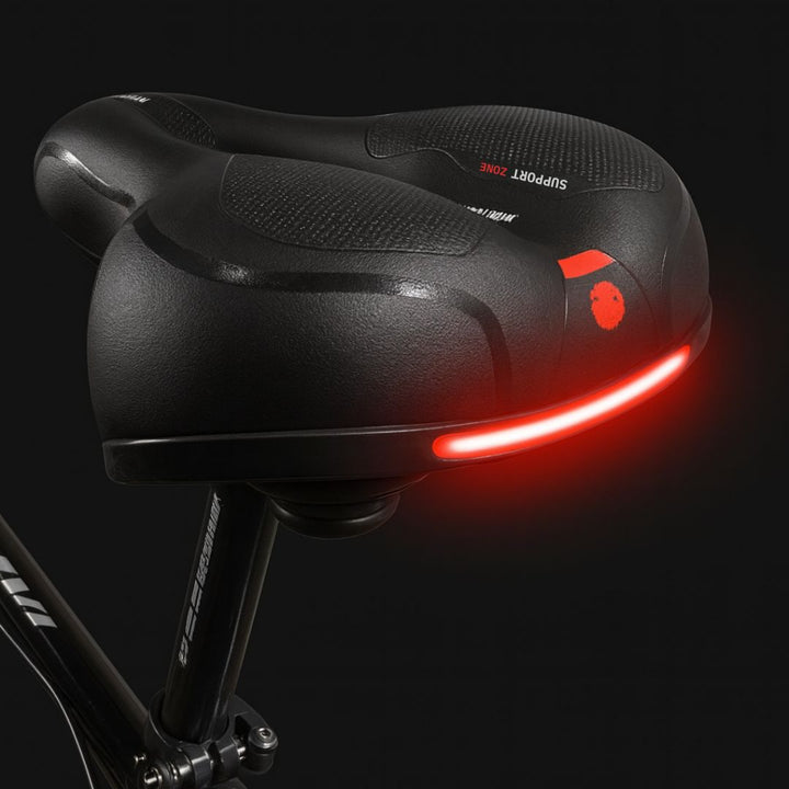 Heren & Dames comfort fietszadel met schokabsorberende vering, ideaal voor pijnvrij fietsen.