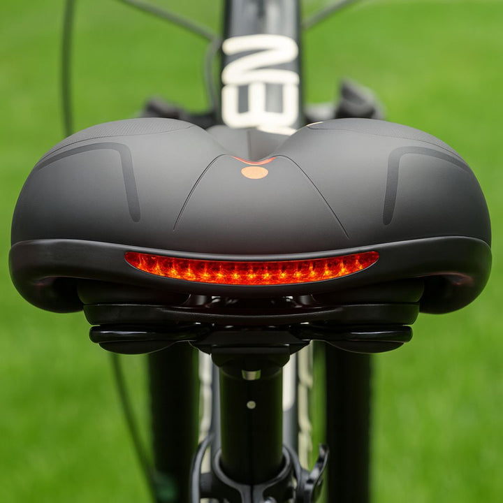 Hoogwaardig comfort fietszadel met dubbele vering, voor dames & heren, vermindert drukpunten en zadelpijn.