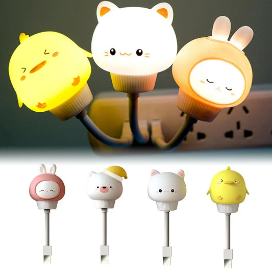 "Schattig nachtlampje tafelmodel met dierenthema: kitten, konijn, eend of beer, warm LED-licht voor gezellige verlichting."