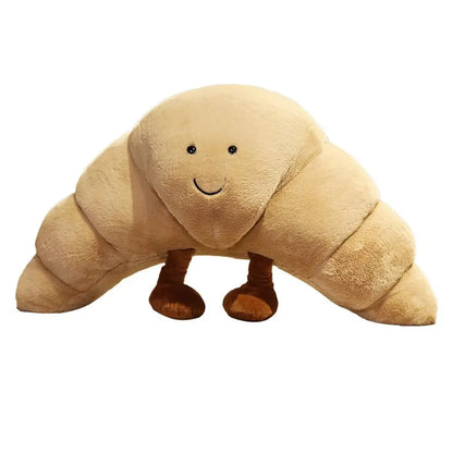 Schattige pluchen croissant knuffel met lachend gezicht, kort pluche en PP-katoen, perfecte decoratie of cadeau.
