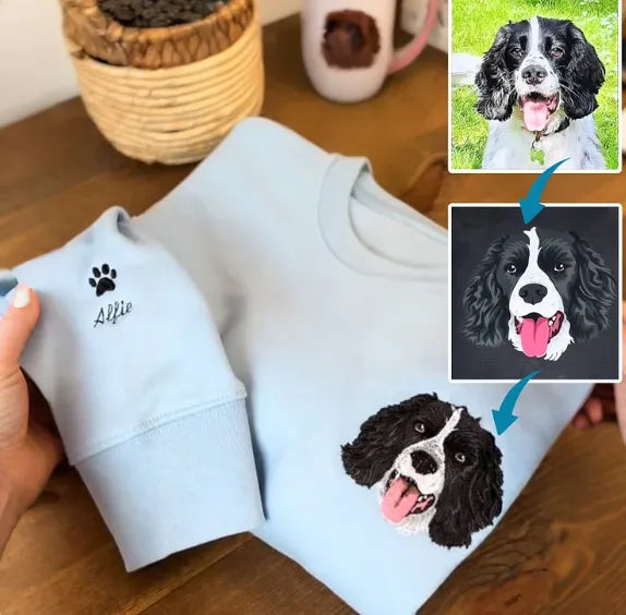 Zachte gepersonaliseerde geborduurde hoodie als dierbaar huisdier herinnering. Troostrijk aandenken aan je geliefde dier.