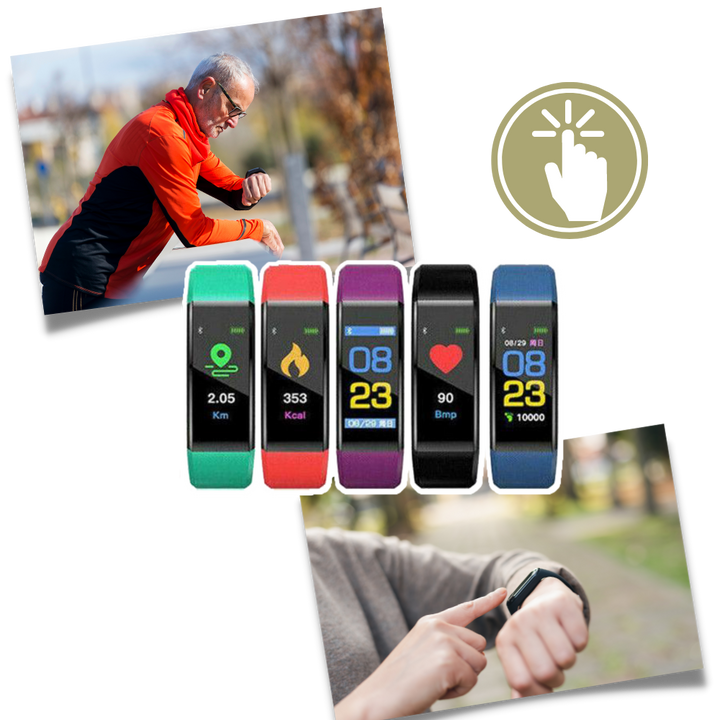 Waterproof smartwatch voor ouderen, activity tracker voor dagelijkse stappen en sport. Comfortabel en duurzaam.