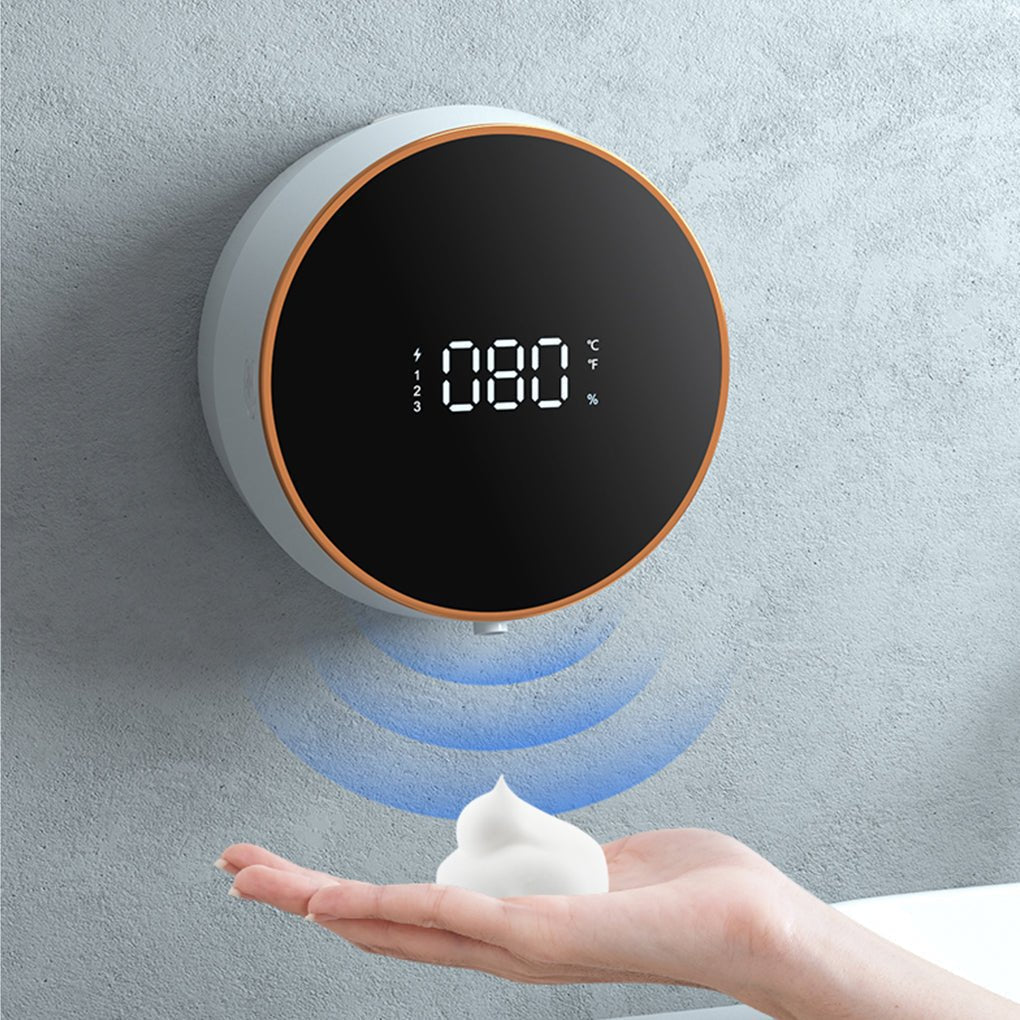 Stijlvolle oplaadbare zeepdispenser met wandmontage, modern design voor hygiënische badkamer of keuken.