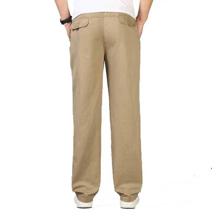 Heren wijde pijp broek van ademend katoen linnen, perfect voor lente en zomer comfort.