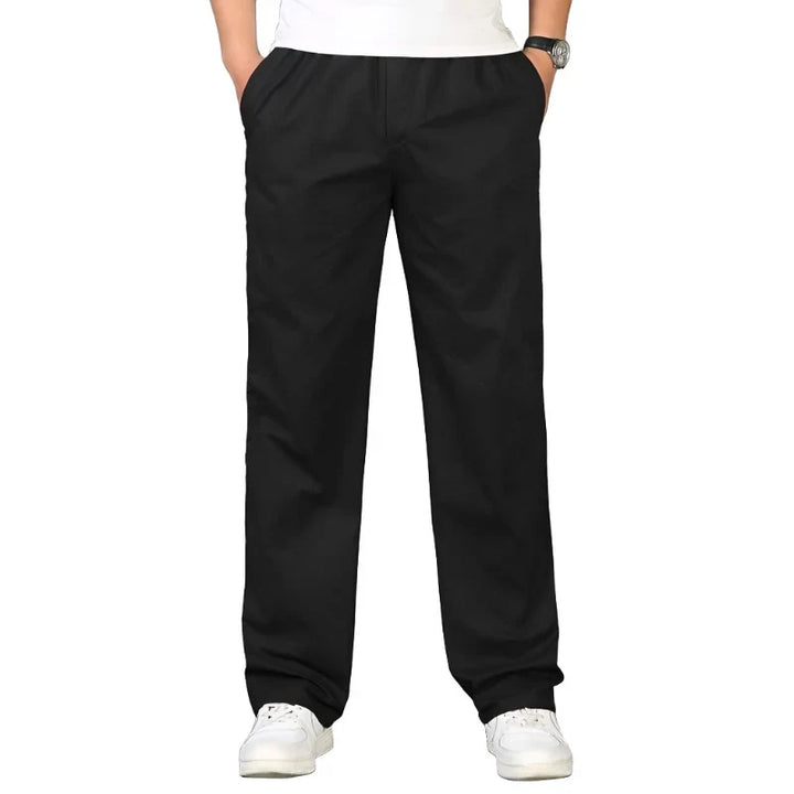 Elegante heren wijde pijp broek in katoen linnen, geschikt voor zomerse smart casual outfits.