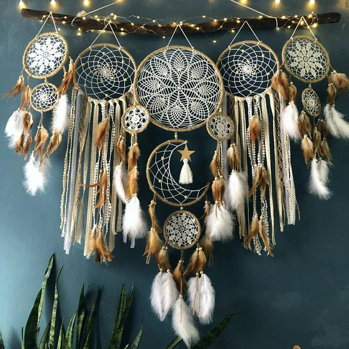 Boheemse dromenvanger set (5 stuks) handgeweven katoen. Rustgevende natuurlijke wanddecoratie voor interieur.