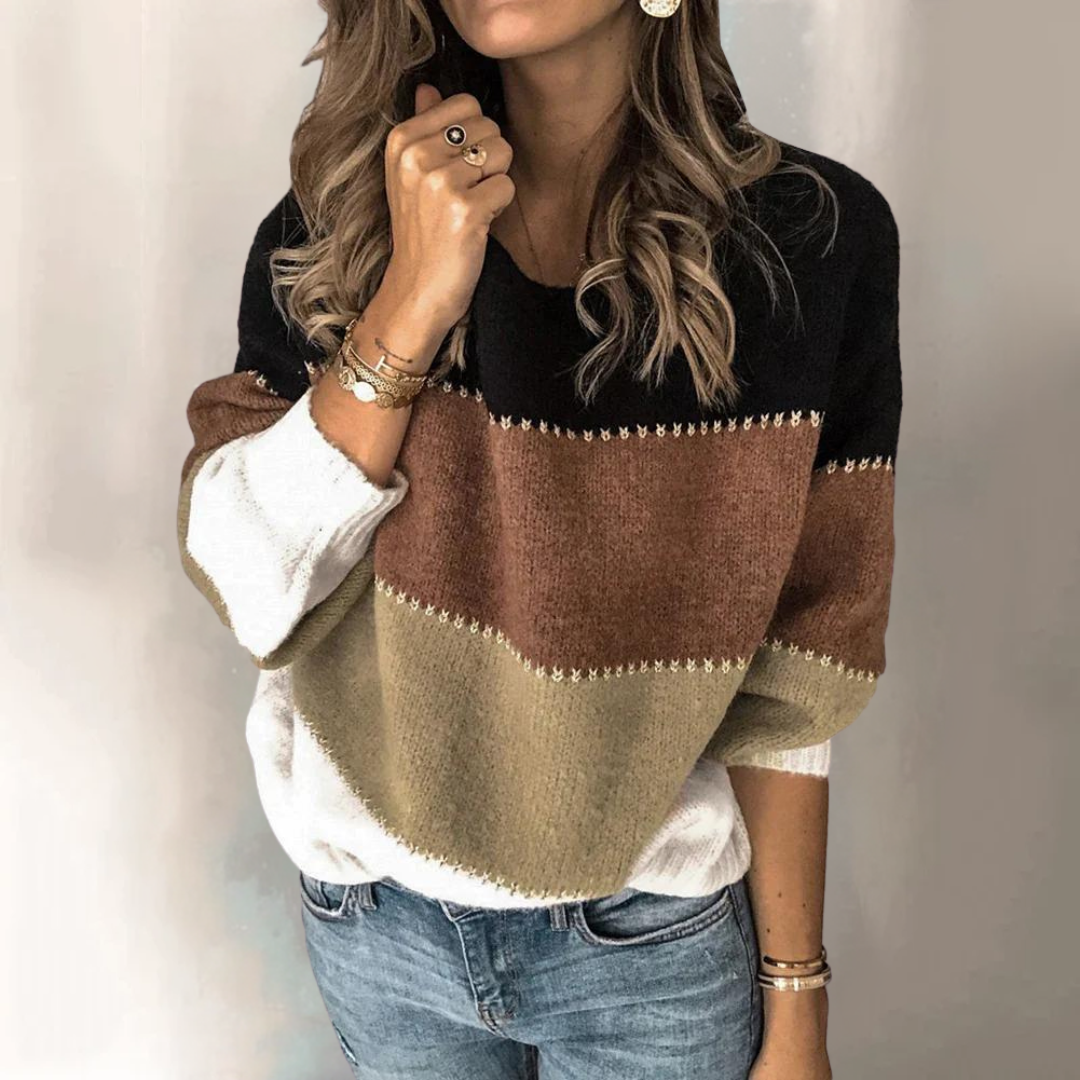 "Sfeervolle damestrui met streepjes, zachte stof, lange mouwen en ronde hals voor een stijlvolle en comfortabele look."