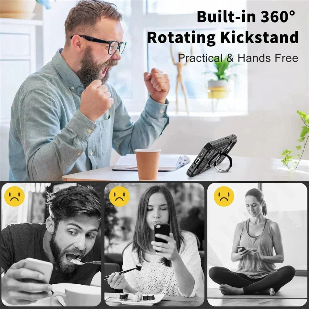Stevig iPhone 14 bumperhoesje met vakjes voor pasjes & een geïntegreerde magneetring.