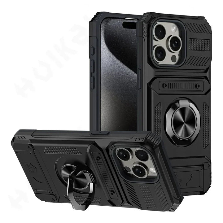 Slim iPhone 11 hoesje: schokbestendig, kaarthouder, magneetring voor veilige montage & standaard.