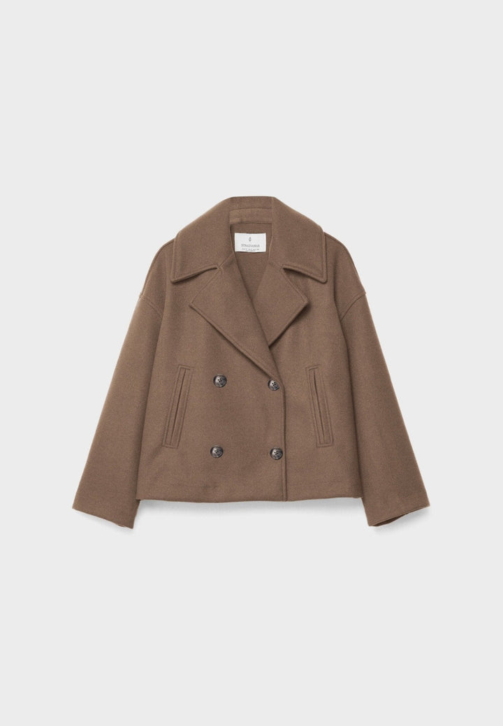 Damesmode: Clara korte jas met dubbelknopen, tijdloos chic en comfortabel.
