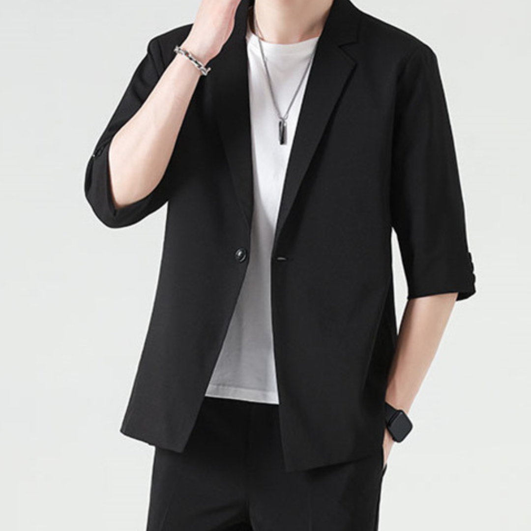Zwarte pantalon van de heren smart casual set; comfortabel en stijlvol, deel van de tweedelige outfit.