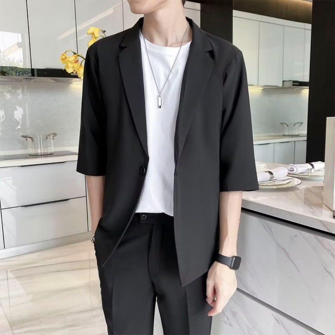 Beige jas van de heren smart casual set; elegante blazer voor een complete en moderne look.