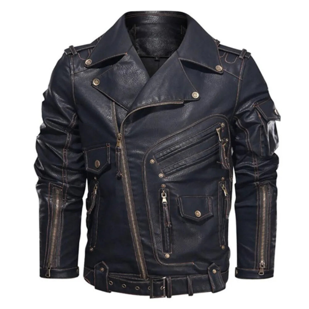Zwarte herenjas met ritssluiting, ceintuur en lange mouwen. Perfecte regular fit voor een veelzijdige, stijlvolle look.