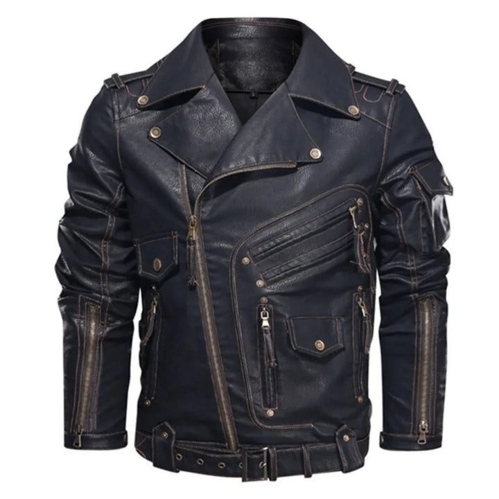 Zwarte herenjas met ritssluiting, ceintuur en lange mouwen. Perfecte regular fit voor een veelzijdige, stijlvolle look.